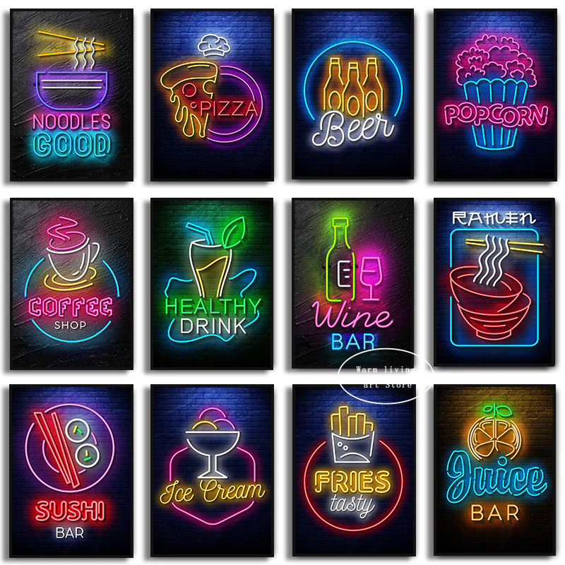 Wine Beer Pizza - Neon Food Ramen Sushi Pizza Beer